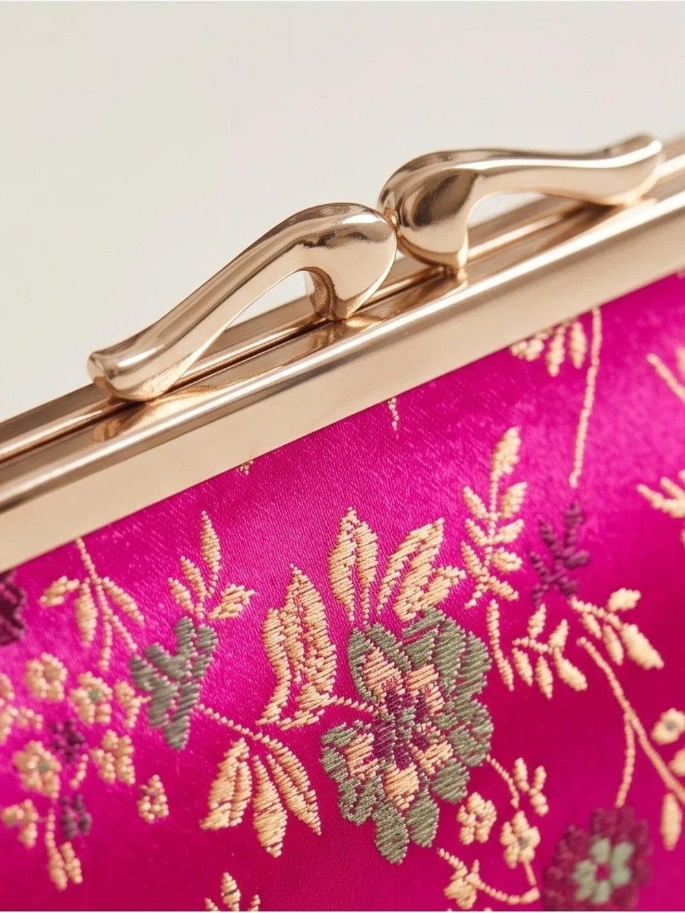 Brocade Floral Evening Clutch in Fuchsia with Gold Hardware